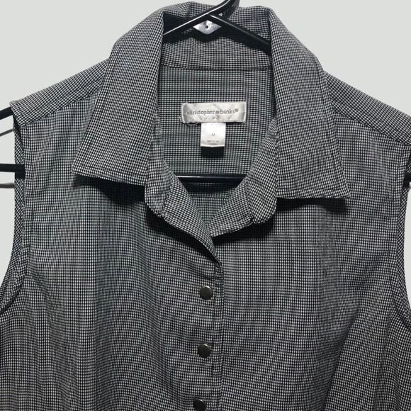 Christopher & Banks Blouse Medium Sleeveless Checkered Collar Buttons Shirt - Picture 4 of 9